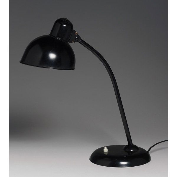 Christian Dell table lamp: Christian Dell table lamp, by Kaiser-iDell, Germany, adjustable black enameled metal frame and shade, original finish, impressed mark, rewired, 17"h, very good condition