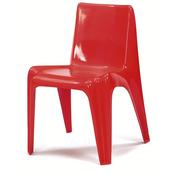 Helmut Batzner chair: Helmut Batzner chair, by Bofinger, molded red plastic form, stamped mark "Bofinger Produktion", 19"w x 19"d x 19"h, very good condition