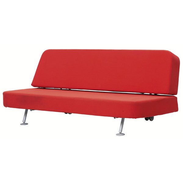 James Irvine "Zzofa" sofa, by Cappellini: James Irvine "Zzofa" sofa, by Cappellini, c.2000, upholstered slab seat and back in original orange fabric, powder coated metal frame, back drops down for use as sleeping surface, rubber wheels to bac