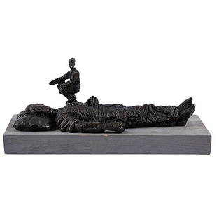 Sean Henry (British, b. 1965), Maquette for Lying Man,: Sean Henry (British, b. 1965), Maquette for Lying Man, 1999, bronze, perspex, wood, edition of 20, 10"h x 4.5"w x 9"d Provenance: Acquired directly from the artist