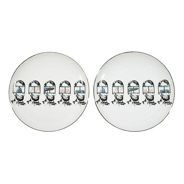 Howard Kottler (American, 1930-1989), Abraham Lincoln: Howard Kottler (American, 1930-1989), Abraham Lincoln (a pair of works), porcelain, 10.25"dia