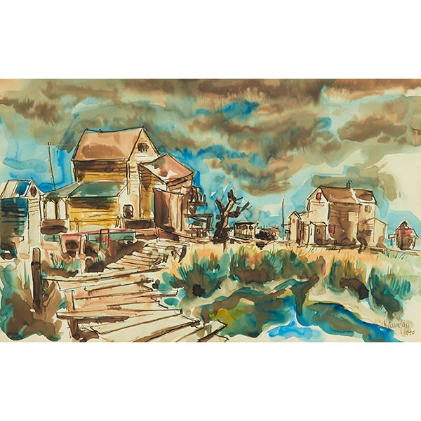 Chaim Gross, (American, 1904-1991), Provincetown, 1940,: Chaim Gross, (American, 1904-1991), Provincetown, 1940, watercolor, signed and dated lower right, 14" x 22"