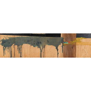 Theaster Gates, (American, b. 1973), Ranch Style with: Theaster Gates, (American, b. 1973), Ranch Style with Sumi Sky, 2010, acrylic and mixed media on wood, 22" x 84"