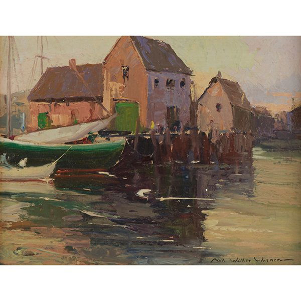 Nell Walker Warner, (American, 1891-1970), Harbor: Nell Walker Warner, (American, 1891-1970), Harbor Scene, oil on board, signed lower right, 6.75" x 8.75"