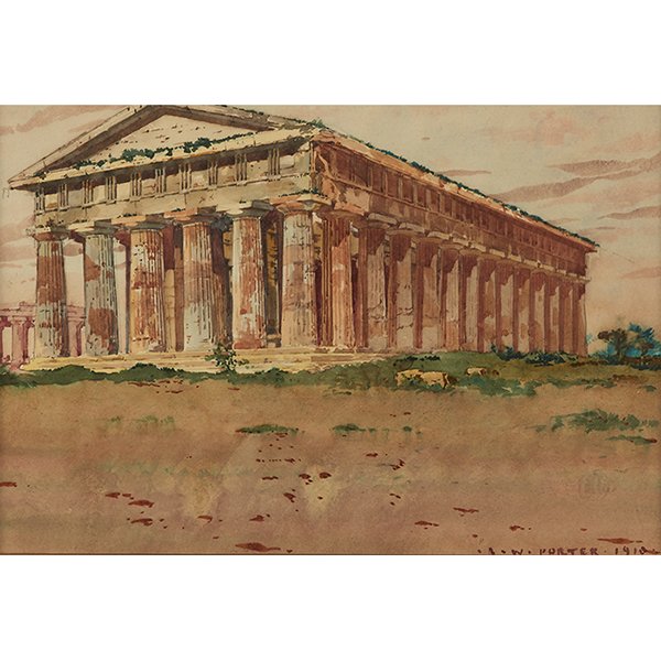 R.W. Porter, Temple of Hephaestus: R.W. Porter, (American, 20th century), Temple of Hephaestus, 1910, watercolor, signed and dated lower right, 9" x 13.5"