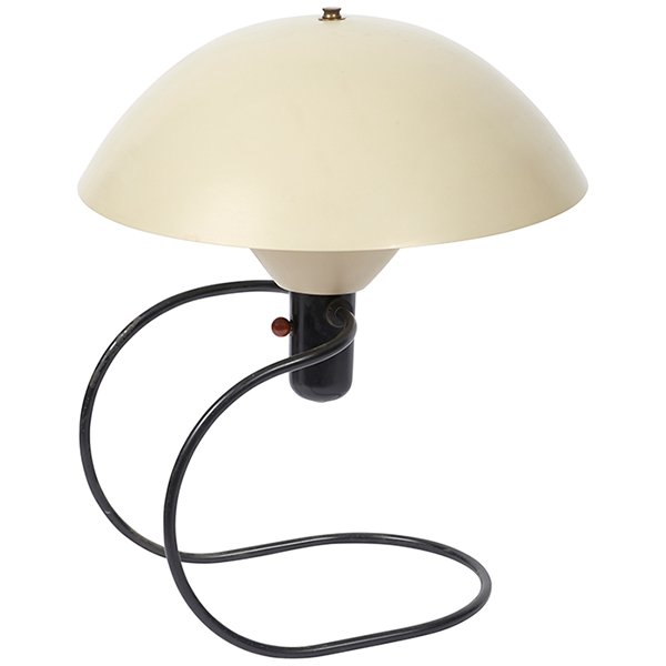Greta Von Nessen for Nessen Studio Anywhere lamp: Greta Von Nessen (1900-1975) for Nessen Studio, Anywhere table or wall lamp, New York, USA, 1950s, enameled steel, aluminum, stamped "Nessen", original finish, switch, and wiring, 14.5"w x 16"d x 14"