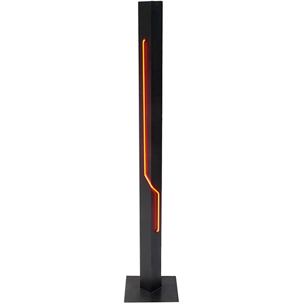Rudi Stern for George Kovacs floor lamp, neon: Rudi Stern (1936-1969) for George Kovacs, floor lamp, USA, 1970s, black enameled steel, neon, halogen torchiere, 14'w x 14"d x 72"h