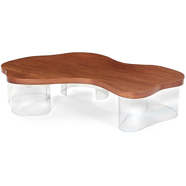 Modern coffee table, biomorphic walnut top, Lucite (1 of 1)