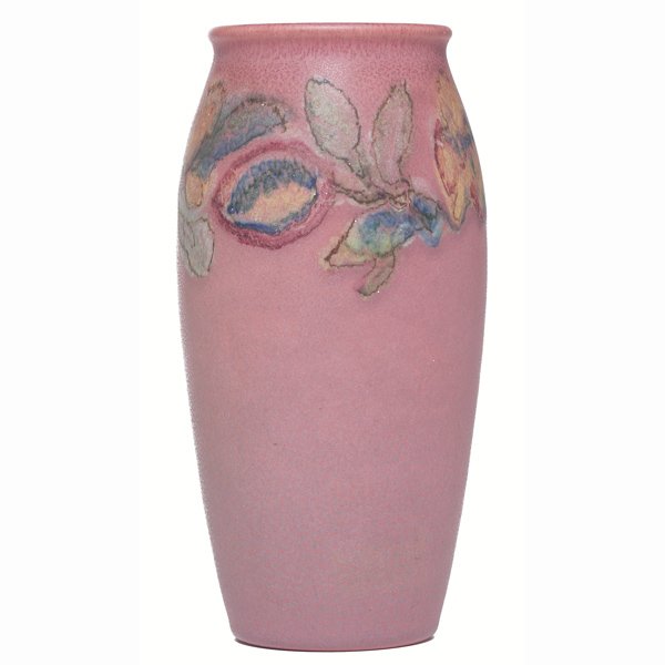 Rookwood vase, wax matt glaze with a colorful flo