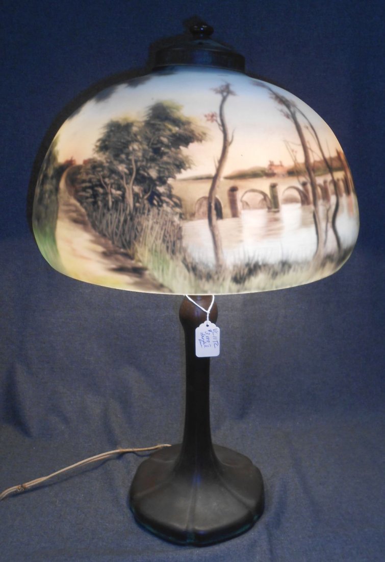 Antique Handel Reverse Painted Glass Table Lamp Signed (1 of 10)