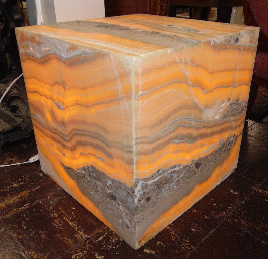Backlit Onyx Style Cube Pedestal Table (1 of 4)
