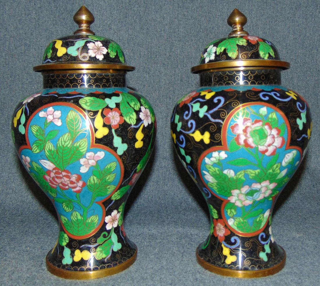Pair (2) of Vintage Cloisonne' Ginger Jars (1 of 3)