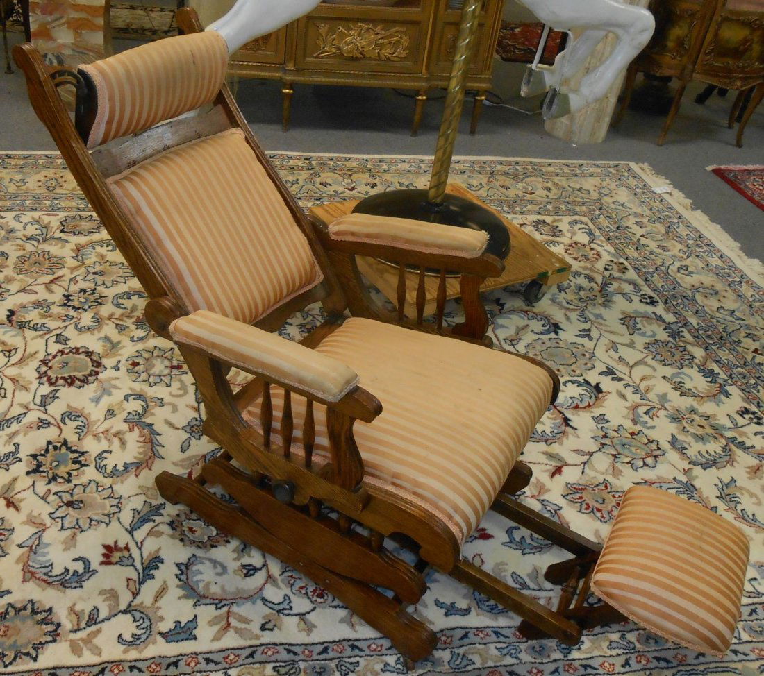 Antique Oak Rocking Recliner Chair 19th Century