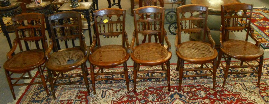 Set of 4 Antique Mahogany Cane Bottom Dining Chairs (1 of 7)