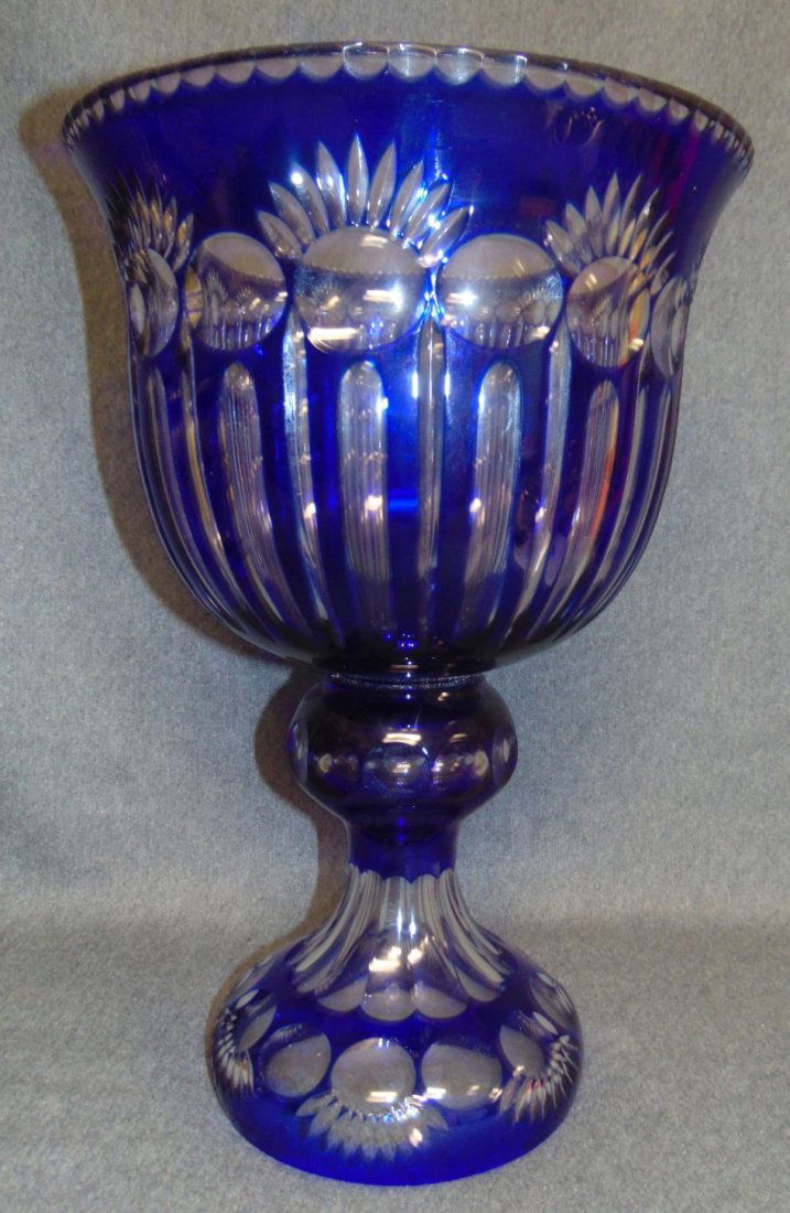European Cut Cobalt Crystal Centerpiece Footed Bowl (1 of 5)