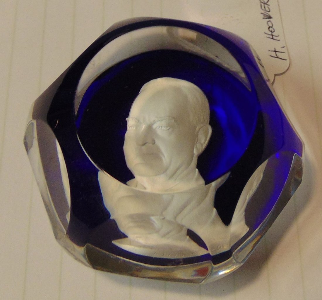 Baccarat Crystal Cameo Paperweight of Herbert Hoover (1 of 3)