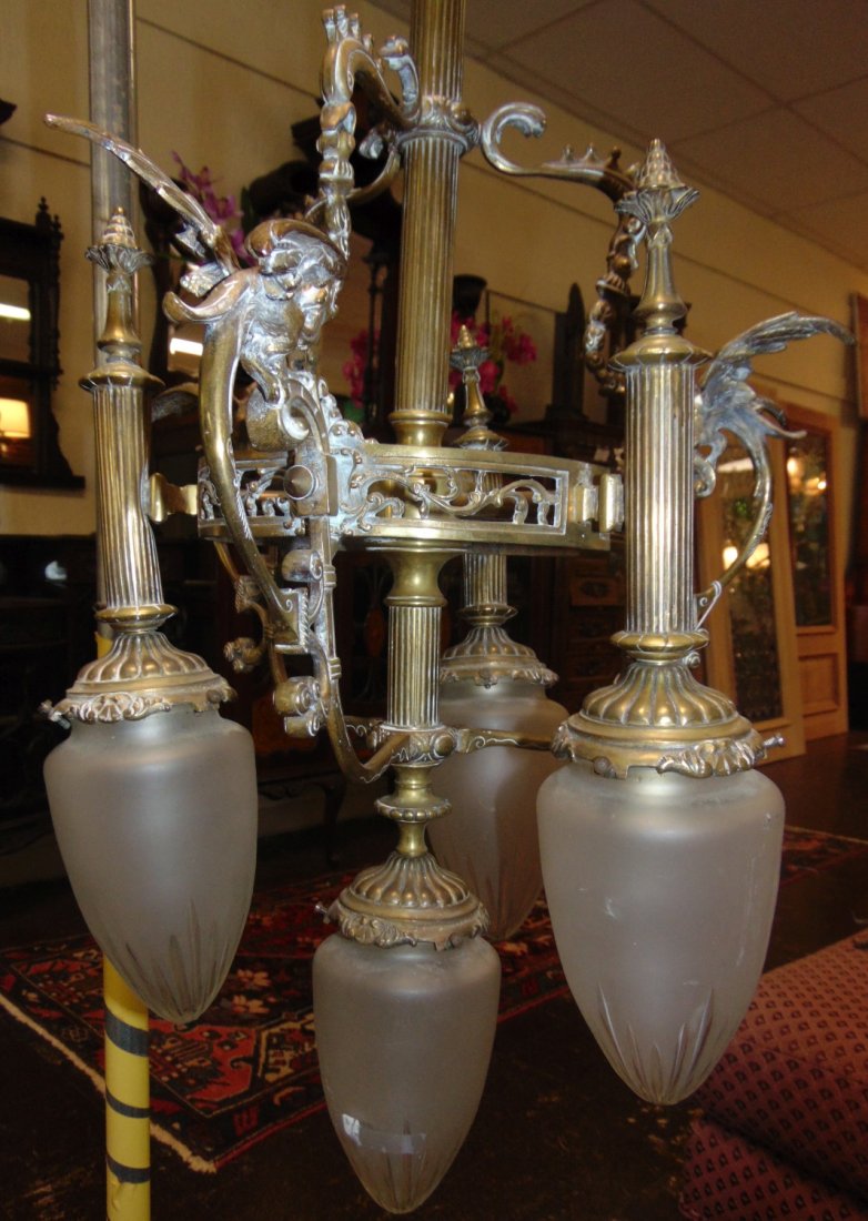 Antique French Bronze 4 Light Chandelier (1 of 8)
