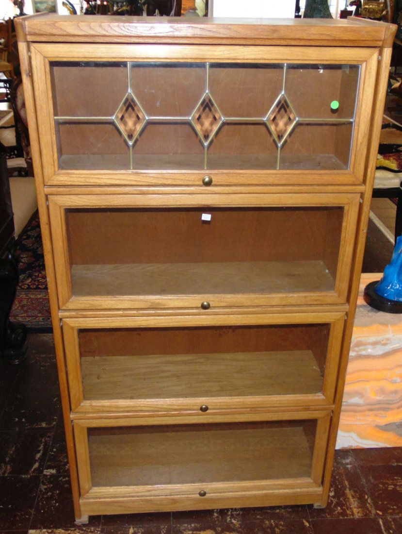 Vintage Oak Lawyers Bookcase with Leaded Glass (1 of 5)