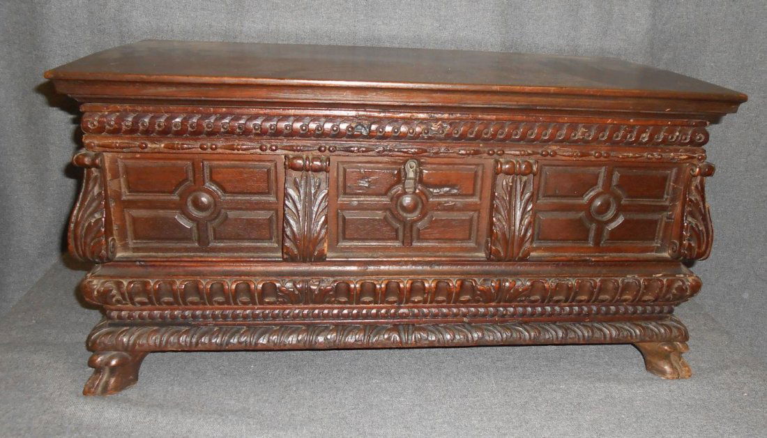 Large 19th Century Carved Walnut Document Box (1 of 7)