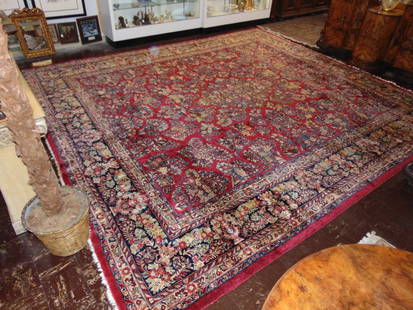 Large Persian Rug: Large and Fabulous Semi Antique Persian Rug. Measures 15' 2" x 13' 9". Condition is very good. No Damage. Starting Bid $50.