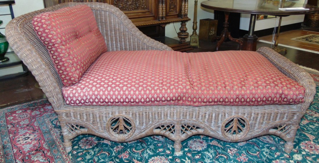 Vintage Wicker Chaise Lounge With Cushion (1 of 5)
