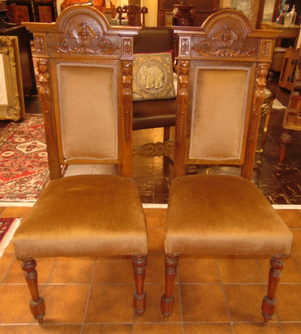 Pair (2) of Antique Italian Carved Walnut Side Chairs (1 of 8)