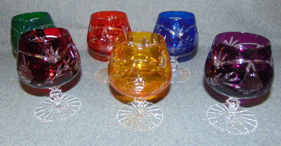 Set of 6 Multi Color Cut Crystal Brandy Glasses (1 of 5)
