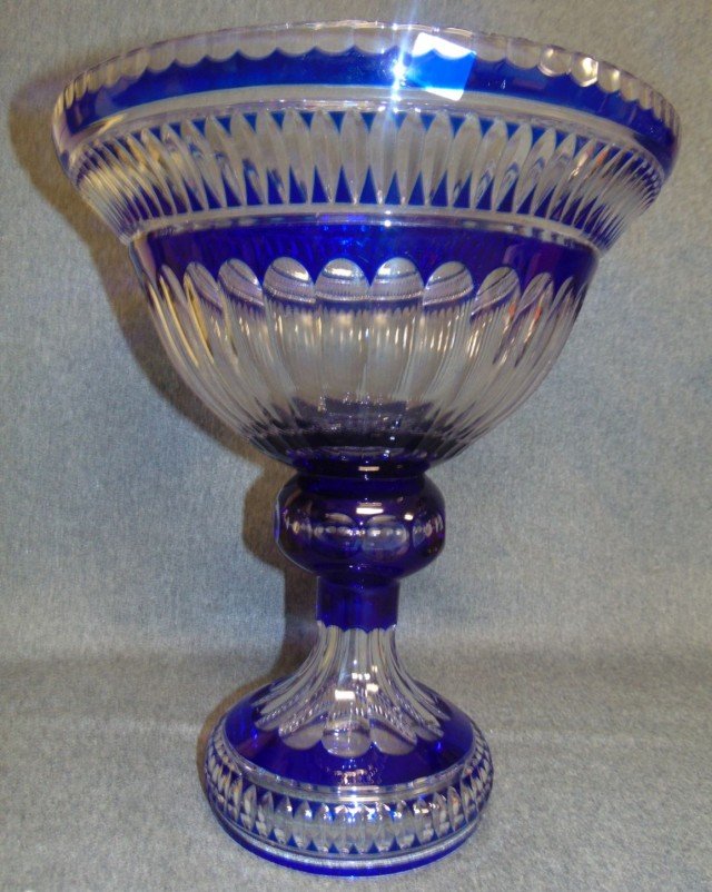 European Cut Cobalt Crystal Centerpiece Footed Bowl (1 of 5)