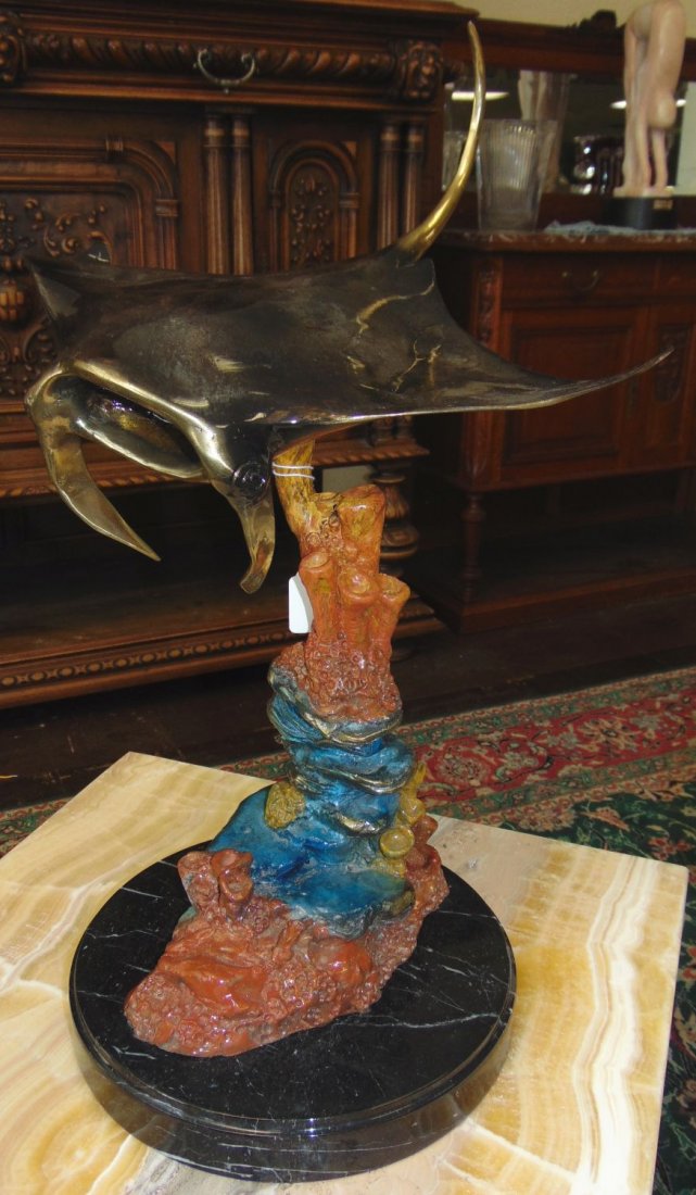 Bronze Manta Ray Nautical Sculpture on Marble Base (1 of 7)