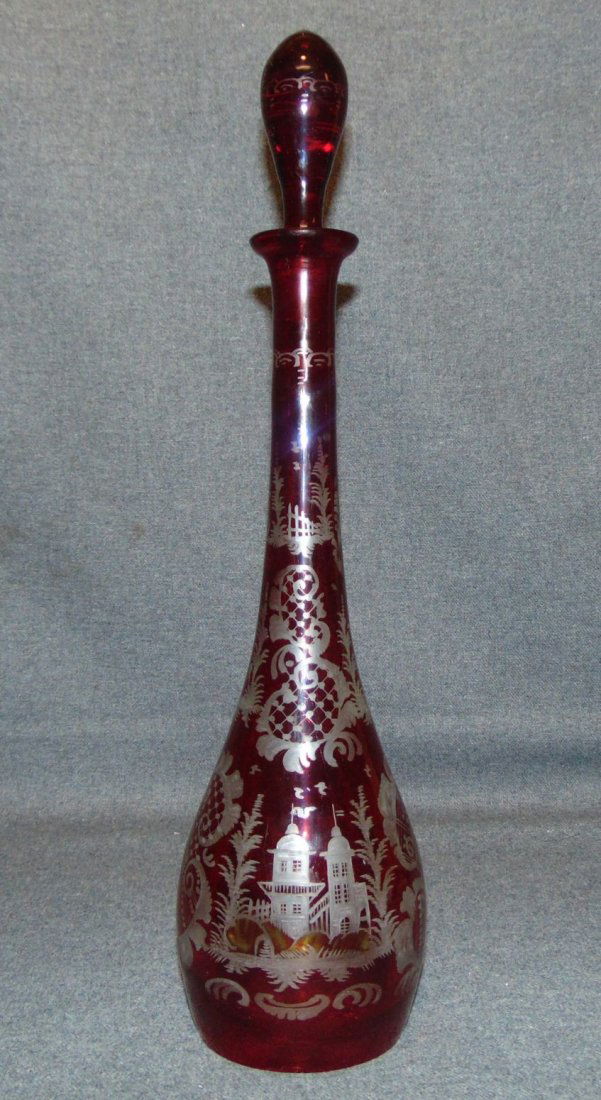 Vintage Etched Ruby Crystal Decanter (1 of 7)