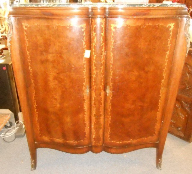 Antique Inlaid Mahogany 2 Door Cabinet with Marble Top (1 of 10)
