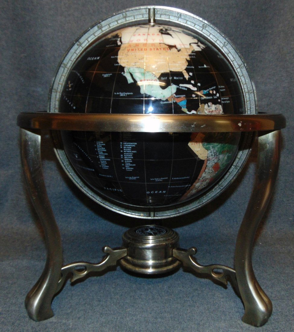 Gemstone & Marble Inlay Globe