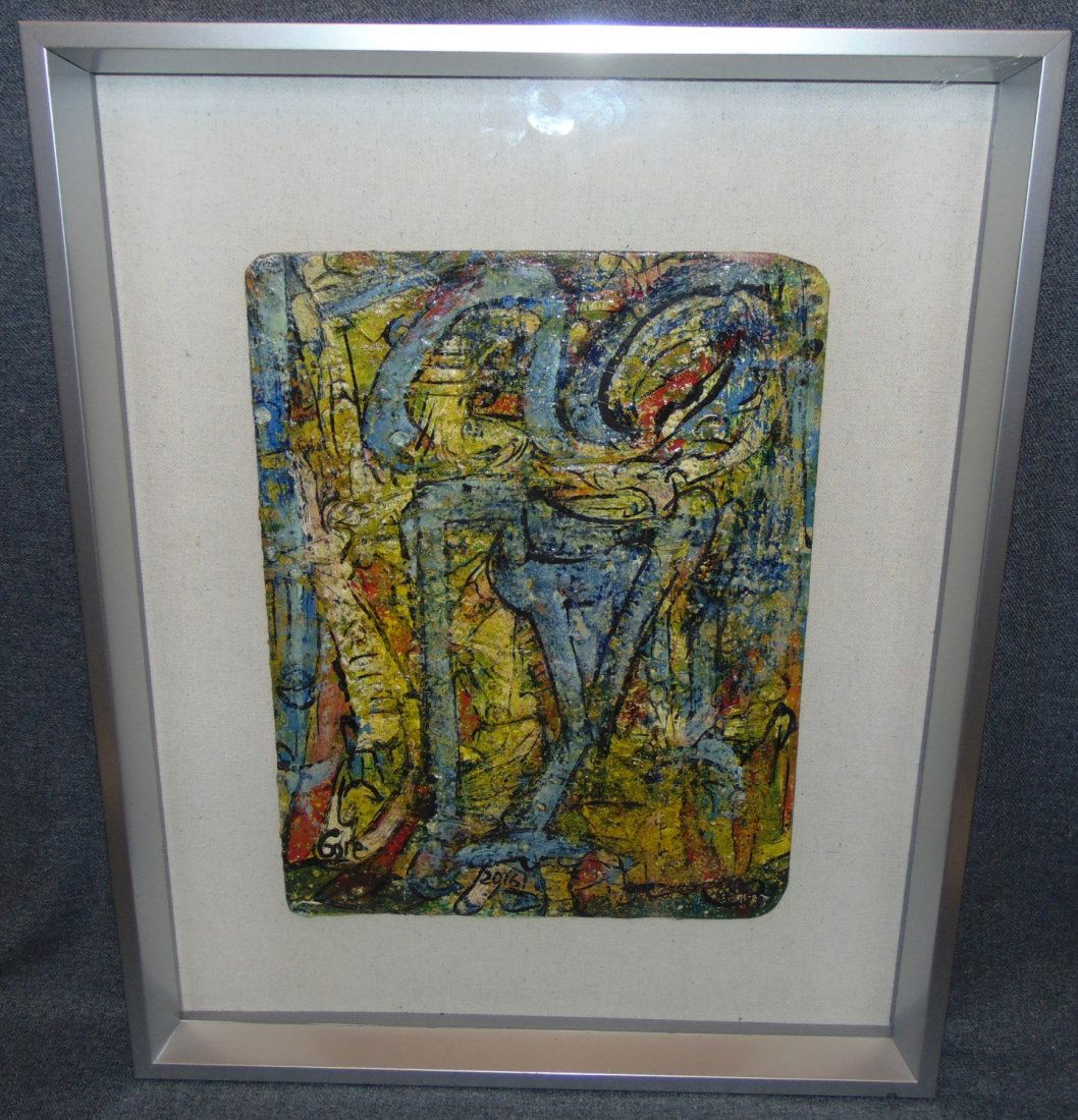 Original Contemporary Oil Painting by Alexander Gore: Original Oil Painting by Russian Artist "Alexander Gore". Artist signed. Oil on Hand Made Paper. Framed and Titled "The Galvanized Ability of Two "O" ". Frame measures 21-1/4" tall x 17" wide. Conditi