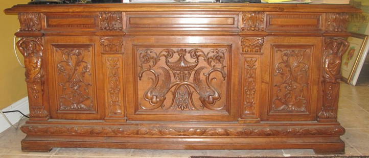 Magnificent Antique Italian Carved Walnut Desk: Magnificent Antique Italian Carved Walnut Desk with Original Black Granite Top. Circa 1880. Measures 32" tall x 72" wide x 36" deep. Condition is very good with typical minor surface scratches from ag