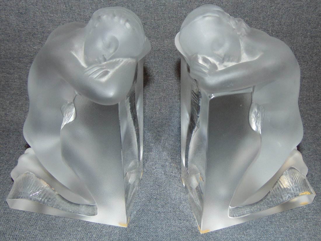 Lalique Frosted & Clear Crystal "Reverie" Bookends (1 of 5)