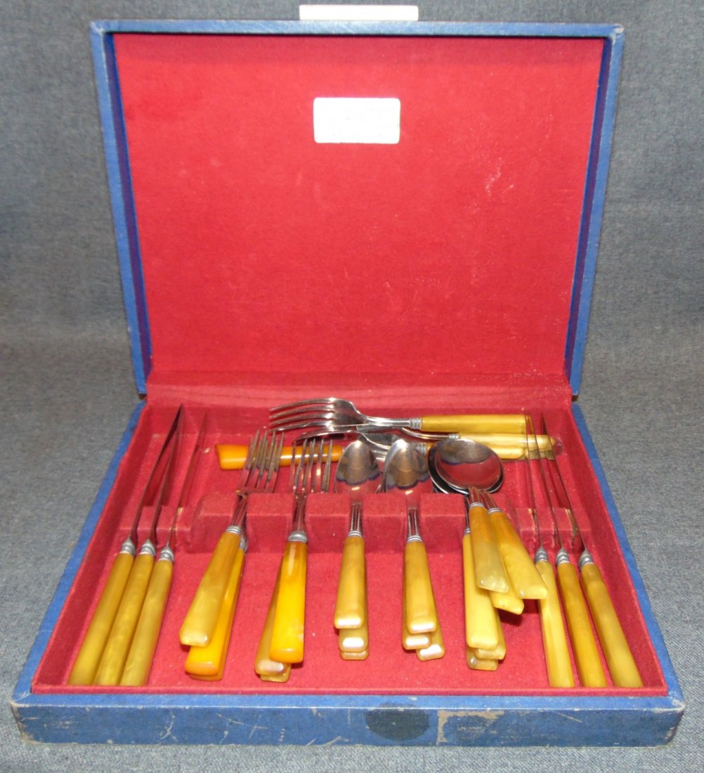 Vintage 28 piece Set of Butterscotch Bakelite Flatware (1 of 4)