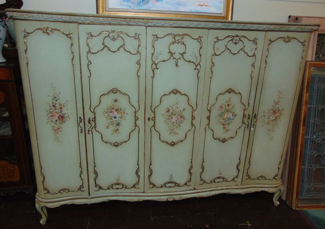 Antique Italian Painted 5 Door Wardrobe Armoire (1 of 11)