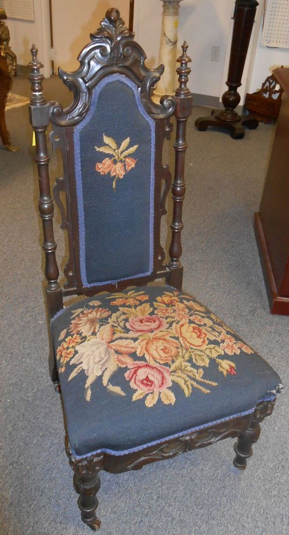 Antique Carved Slipper Chair with Needlepoint (1 of 5)