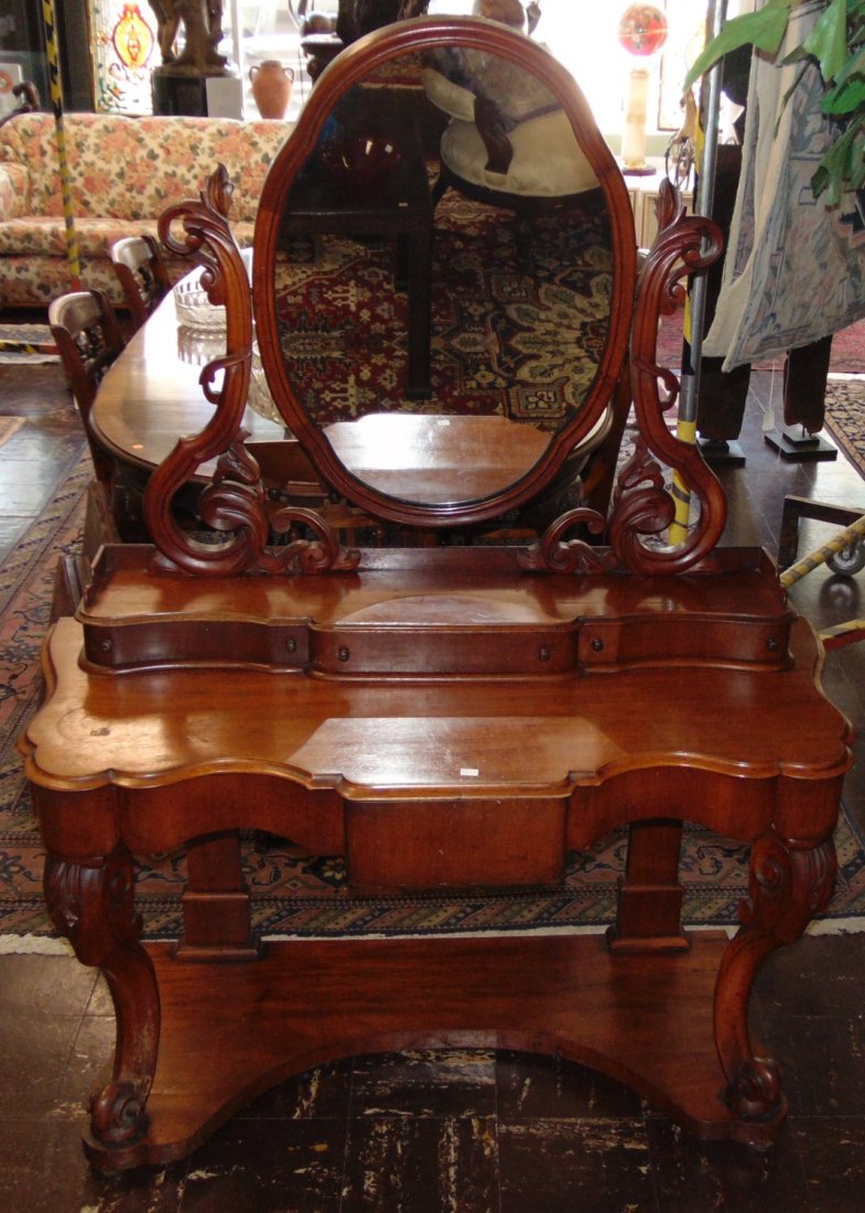 Antique Carved Walnut Vanity & Mirror (1 of 10)
