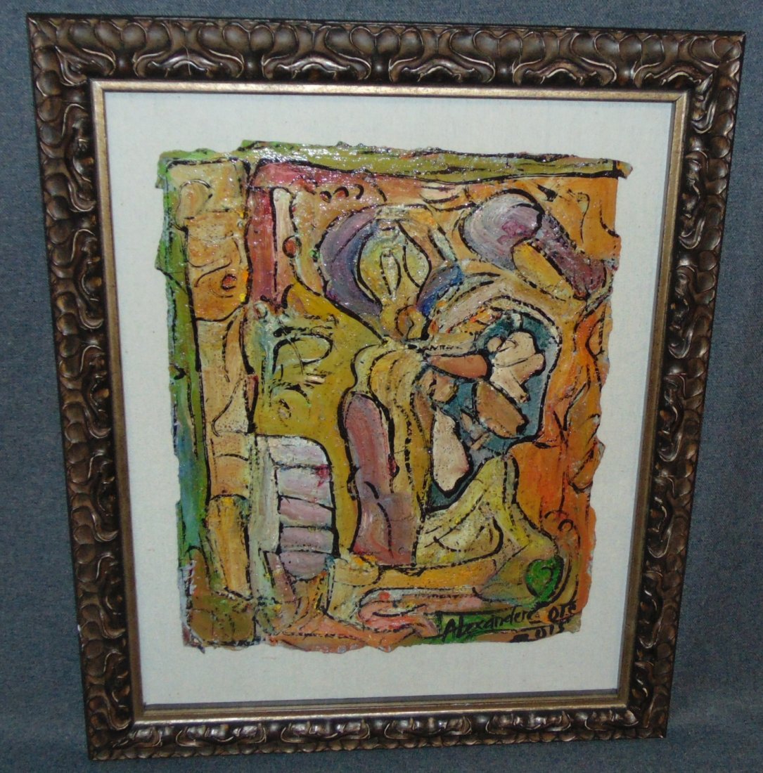 Original Contemporary Oil Painting by Alexander Gore: Original Oil Painting by Russian Artist "Alexander Gore". Oil Painting under glass. Artist signed and Dated 2015. Titled "The Harvest of a Trip to a Forest". Frame measures 23-1/2" tall x 19" wide. In