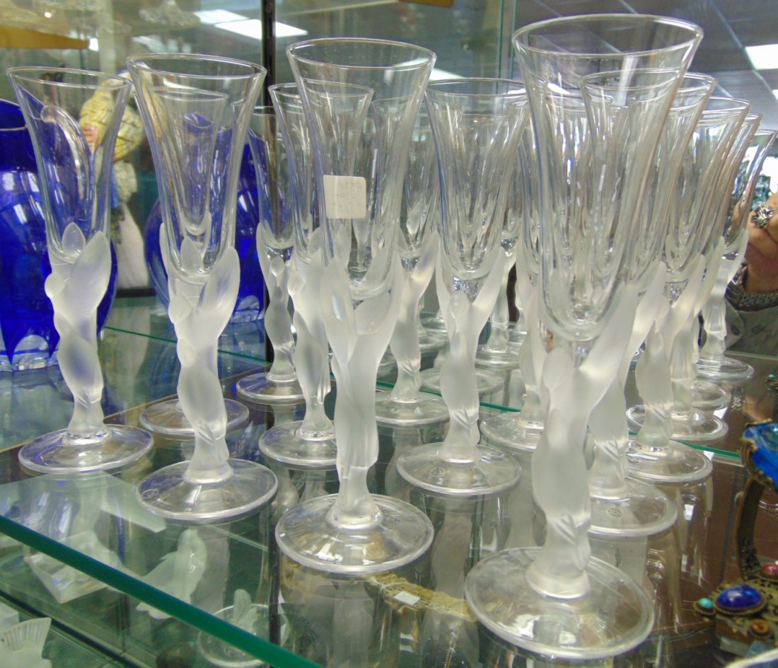 Set of 12 Faberge Kissing Doves Crystal Cordial Glasses