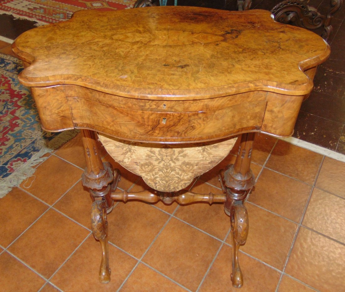 Rare Antique Burr Walnut Sewing Stand or Work Table (1 of 15)