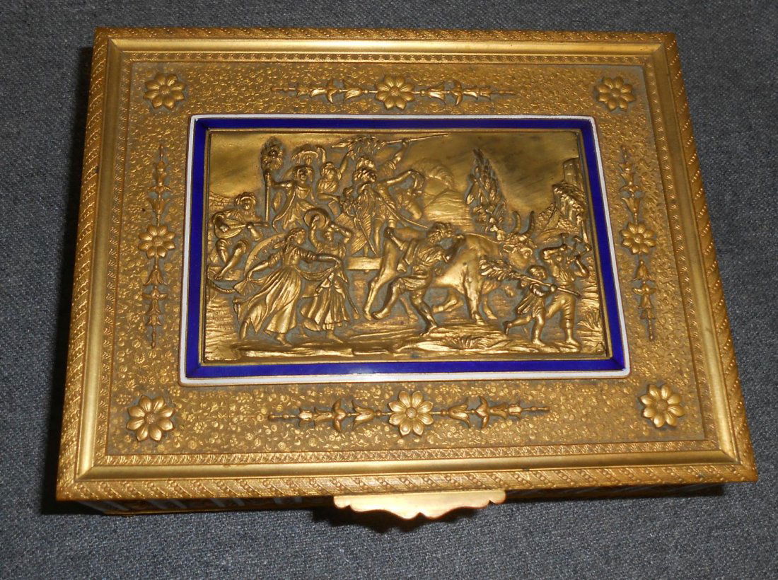 Antique Gilt Bronze and Enamel Jewelry Box Casket (1 of 7)