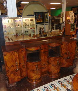 Vintage 1930's Italian Deco Burr Walnut Dinning Set: Vintage and Beautiful Italian Art Deco Burr Walnut Dinning Set. Circa 1930's. Set includes Oval Dining Table with 8 Chairs, Buffet Server with Mirror as well as a larger Sideboard with Triple Mirror a