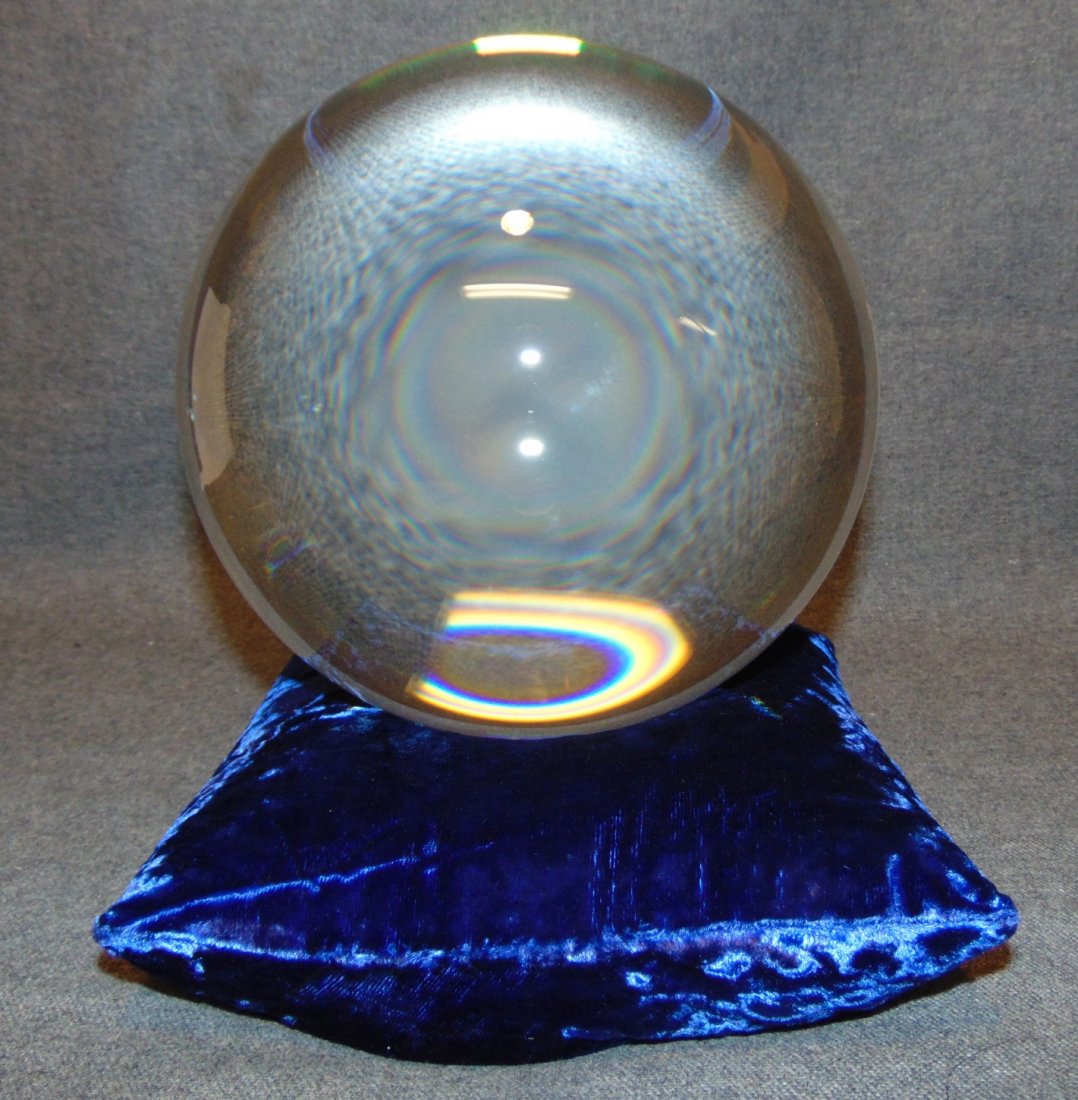 200mm Clear Crystal Ball on Blue Velvet Pillow (1 of 2)