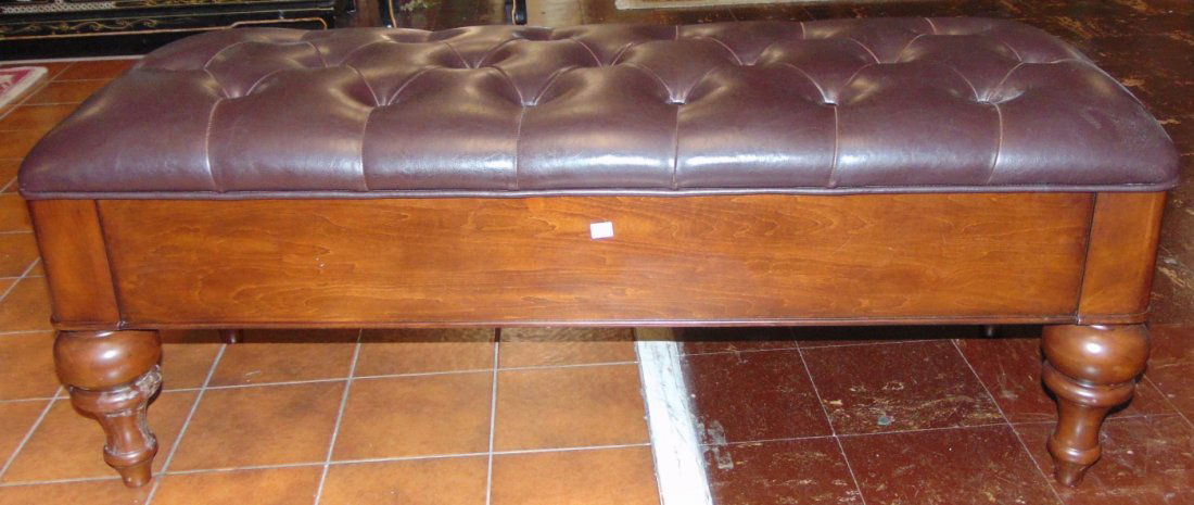 Mahogany & Leather Tufted Trunk Bench (1 of 5)