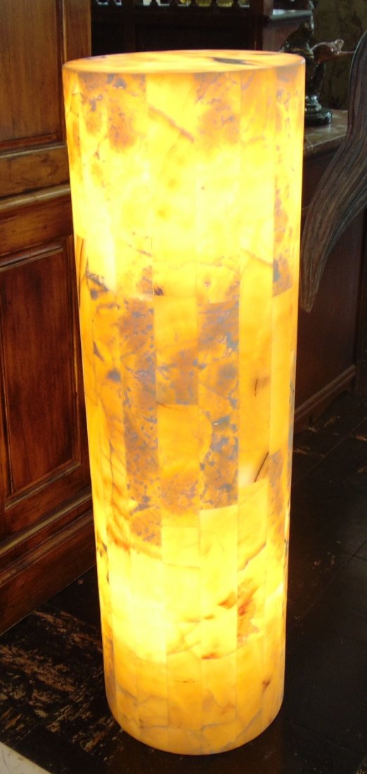 Contemporary Onyx Stone Backlit Pedestal Lamp