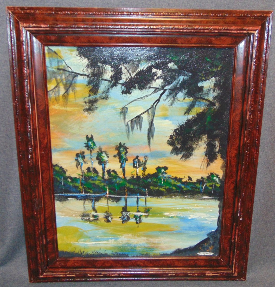 Original Florida Highwayman Painting by Michael Sears: Original, modern-day Florida Highwayman painting by contemporary artist, Micheal Sears. Large Oil on Masonite. Nicely framed. Artist Signed. Measures 26" tall x 21-1/2" wide. Condition is very good. N