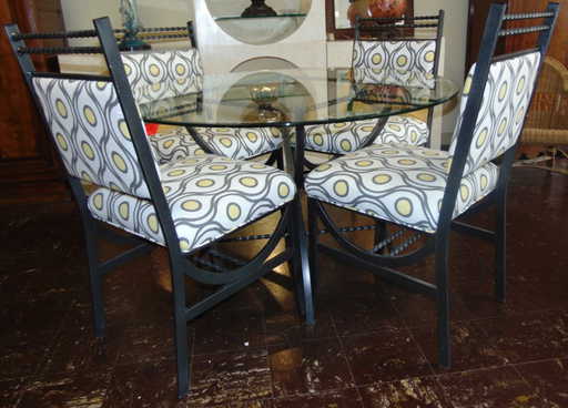 Wrought Iron Gl Top Table 4 Chairs