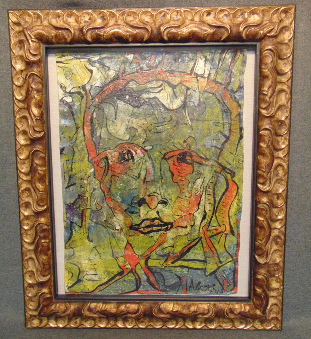 Original Contemporary Oil Painting by Alexander Gore: Original Oil Painting under glass by Russian Artist "Alexander Gore". Titled "The Hit of the Face". Artist signed and Dated 2017. Frame measures 25-1/4" tall x 21" wide. Includes Certificate of Authen